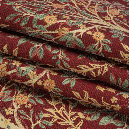 Drapery Jacquard - Merlot Pheasants in the Orchard - British Imported Folded