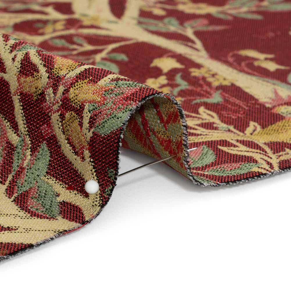 Drapery Jacquard - Merlot Pheasants in the Orchard - British Imported Detail