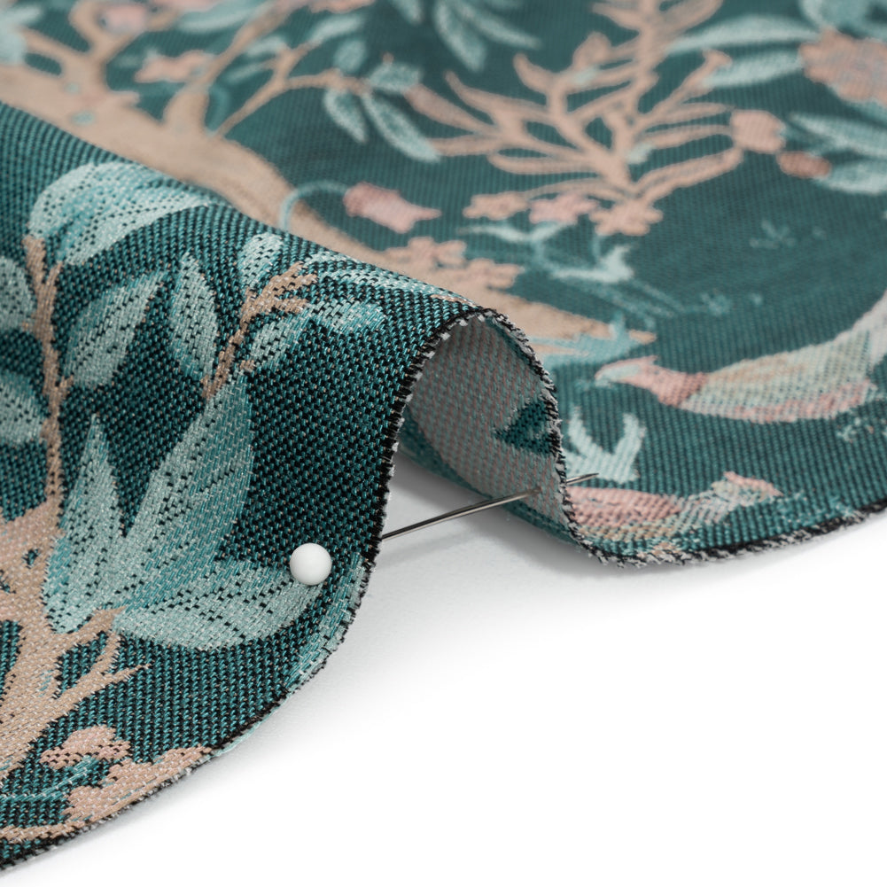 Drapery Jacquard - Peacock Pheasants in the Orchard - British Imported Detail