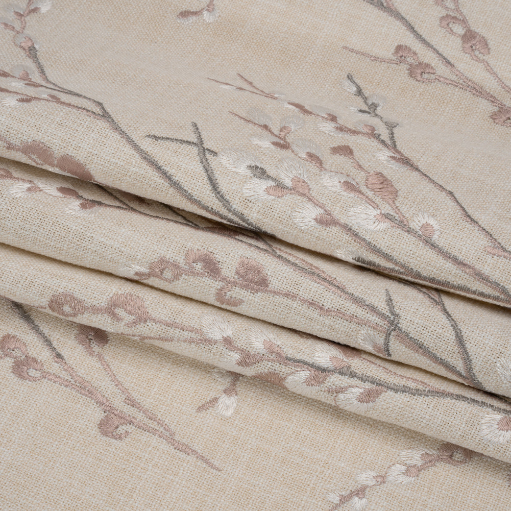 Embroidered Drapery Woven - Blush Prairie Willow - British Imported Folded