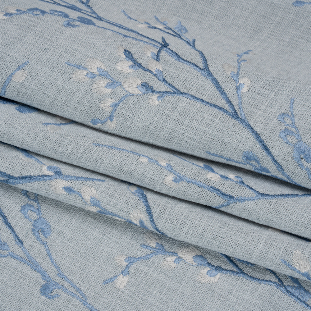 Embroidered Drapery Woven - Seaspray Prairie Willow - British Imported Folded