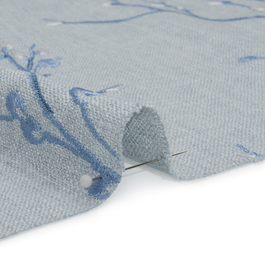 Embroidered Drapery Woven - Seaspray Prairie Willow - British Imported Detail
