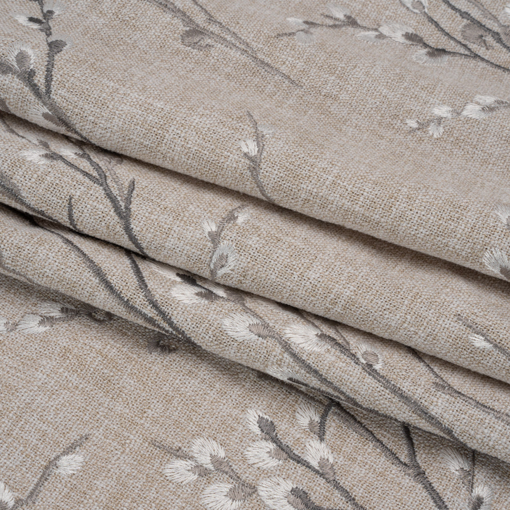 Embroidered Drapery Woven - Steel Prairie Willow - British Imported Folded