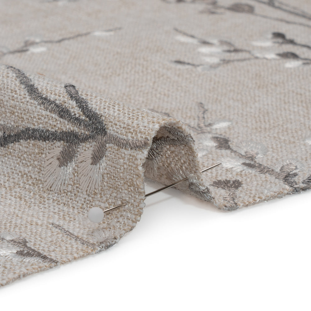 Embroidered Drapery Woven - Steel Prairie Willow - British Imported Detail