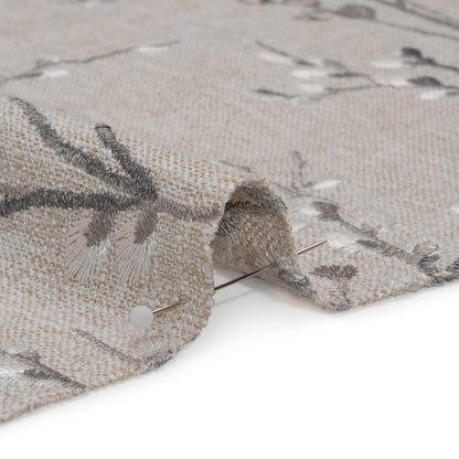 Embroidered Drapery Woven - Steel Prairie Willow - British Imported Detail