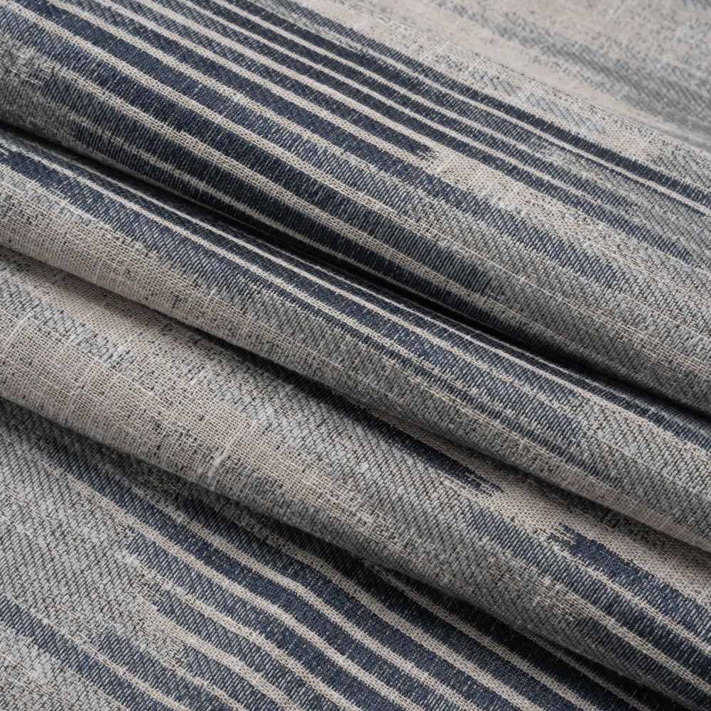 Drapery Jacquard - Ink Ikat Stripes - British Imported Folded