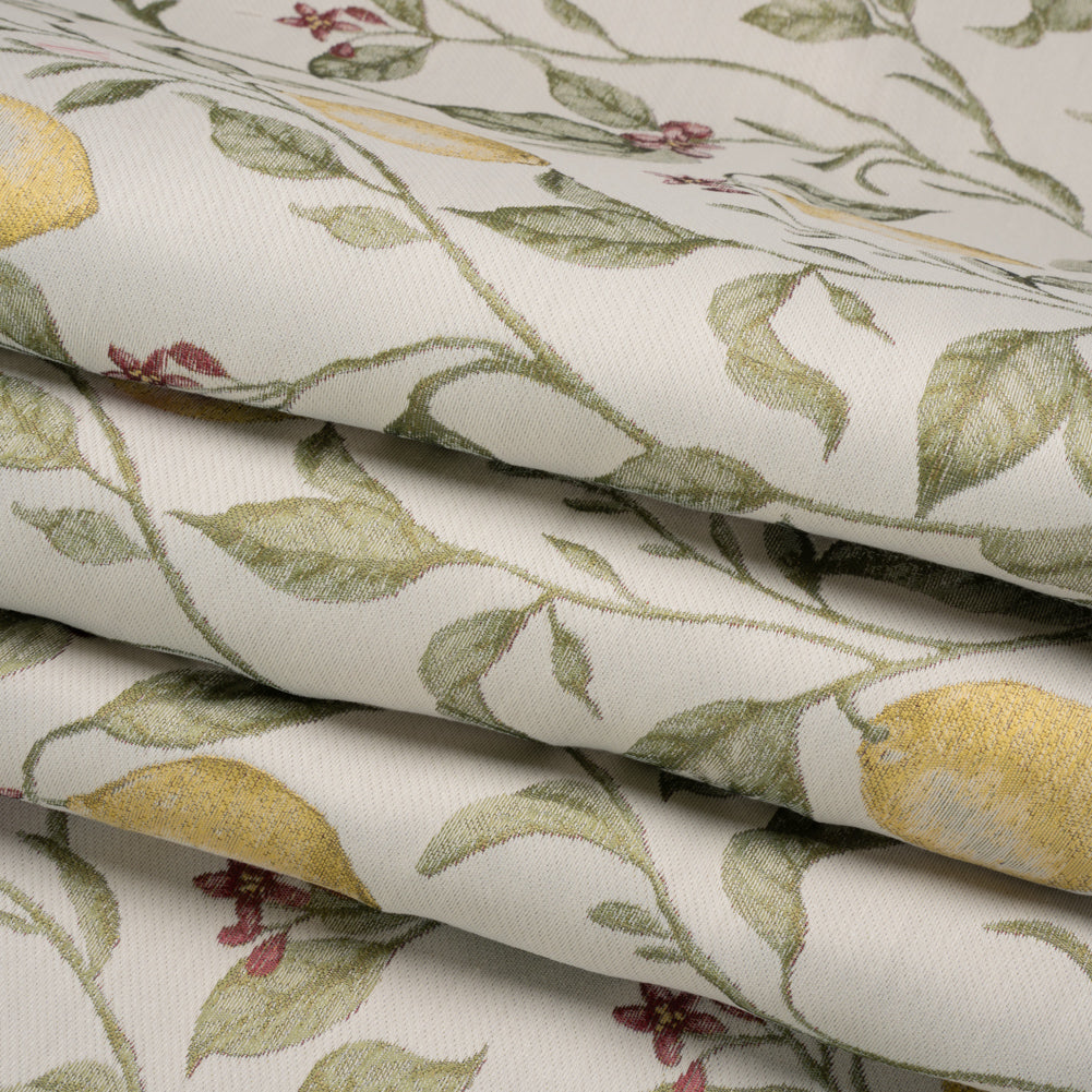 Drapery Jacquard - Lemon Yellow Lemon Trees - British Imported Folded