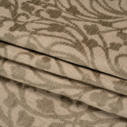 Drapery Chenille Jacquard - Fawn Leafy Vines - British Imported Folded