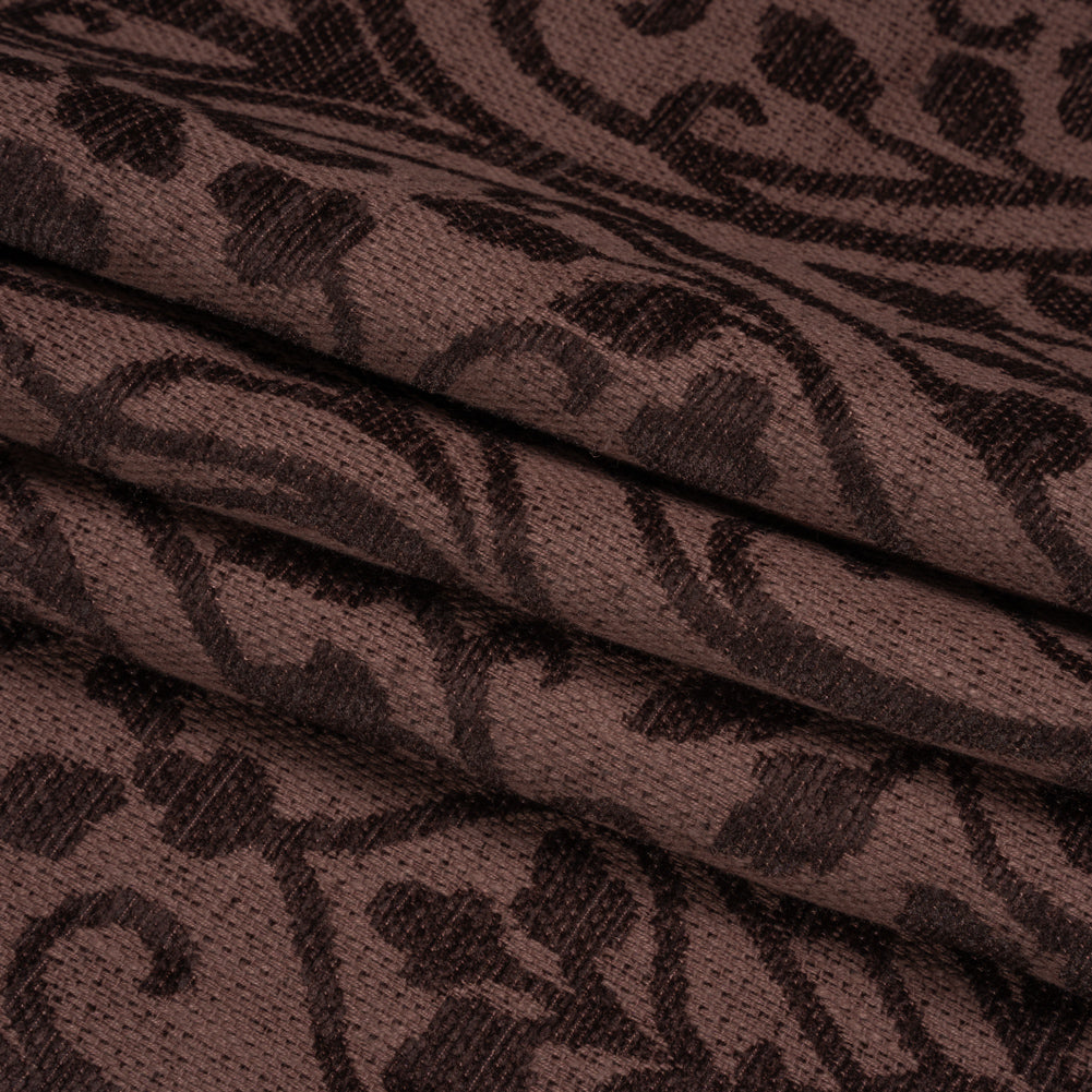 Drapery Chenille Jacquard - Maroon Leafy Vines - British Imported Folded