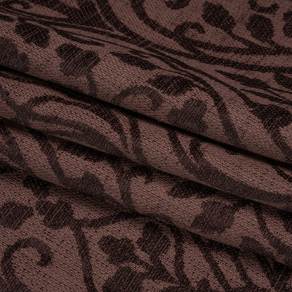 Drapery Chenille Jacquard - Maroon Leafy Vines - British Imported Folded