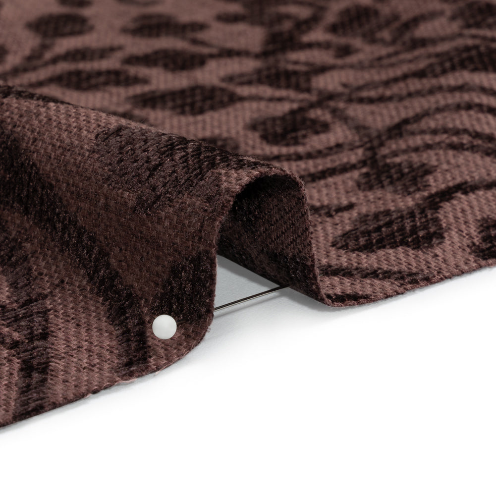 Drapery Chenille Jacquard - Maroon Leafy Vines - British Imported Detail
