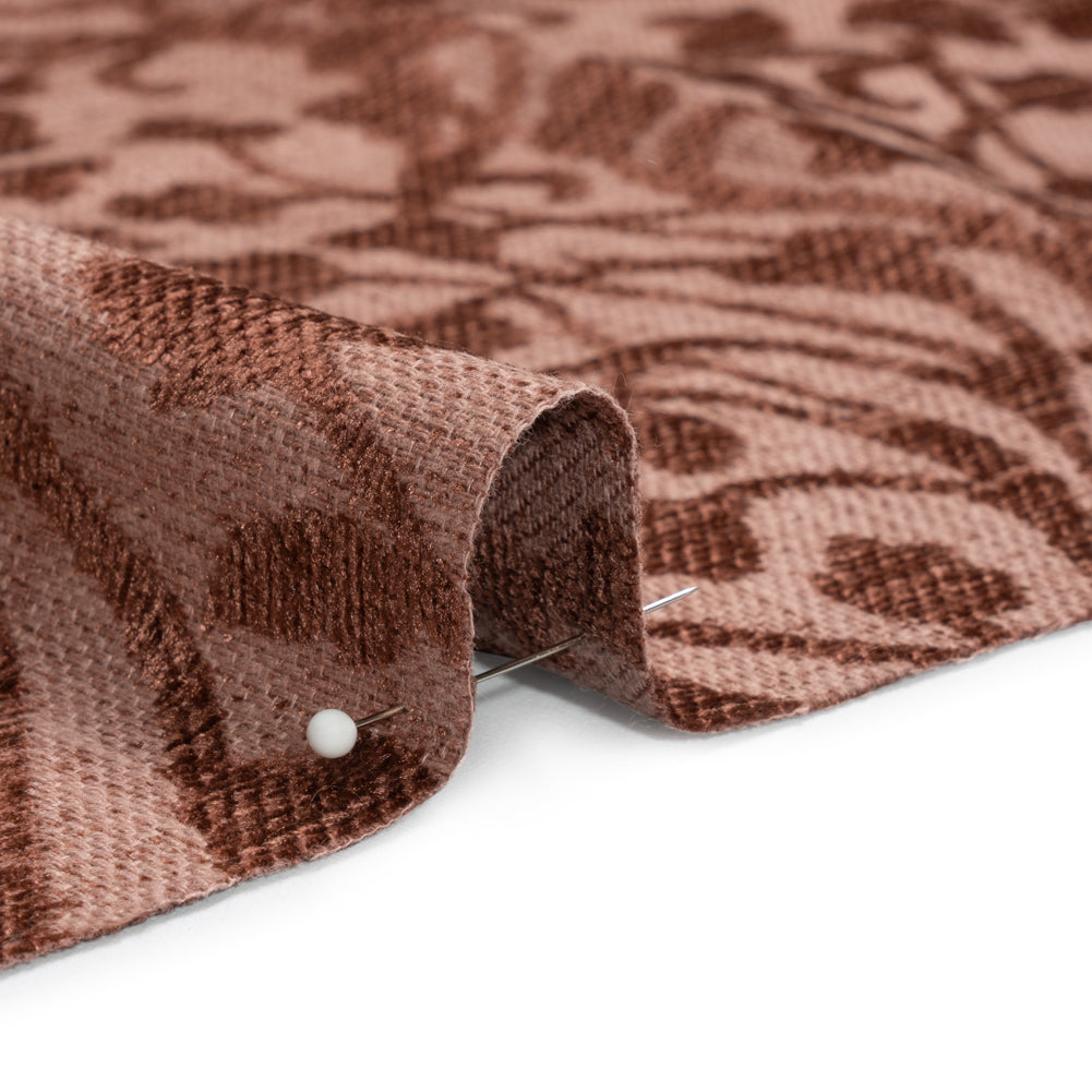 Drapery Chenille Jacquard - Rosewood Leafy Vines - British Imported Detail