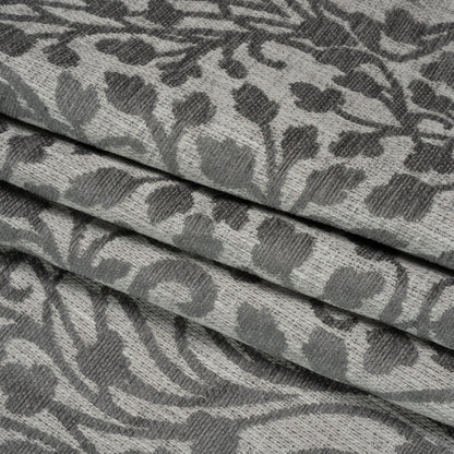 Drapery Chenille Jacquard - Silver Leafy Vines - British Imported Folded