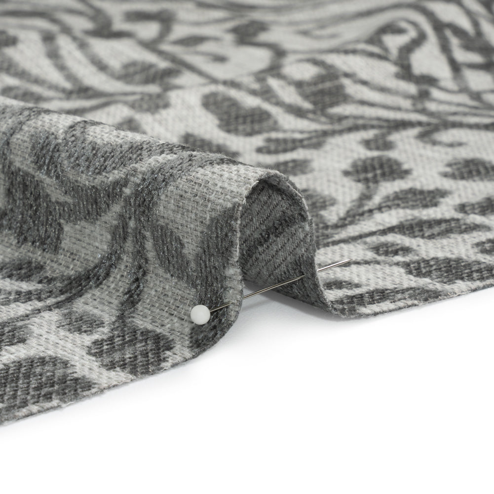 Drapery Chenille Jacquard - Silver Leafy Vines - British Imported Detail