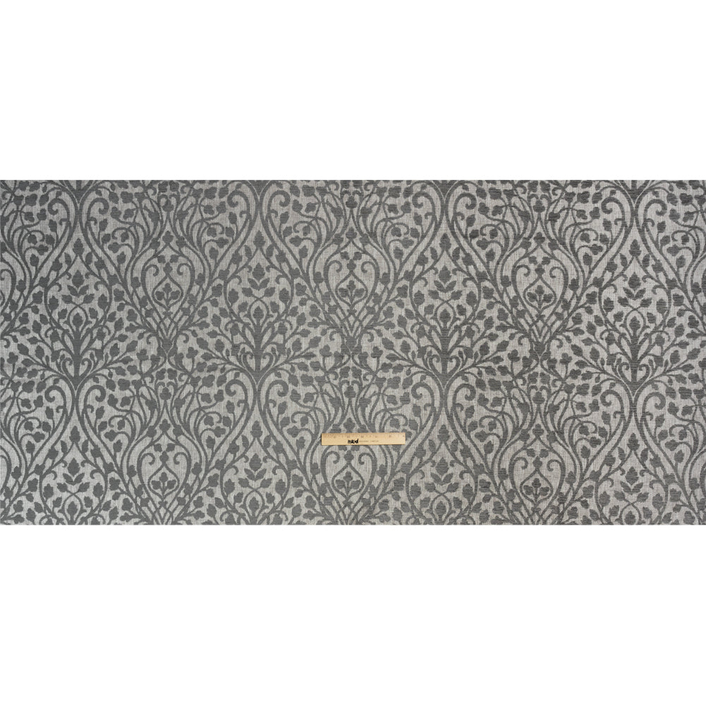 Drapery Chenille Jacquard - Silver Leafy Vines - British Imported Full