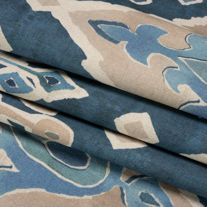 Cotton and Linen Canvas Print - Indigo Painted Diamonds - British Imported Folded
