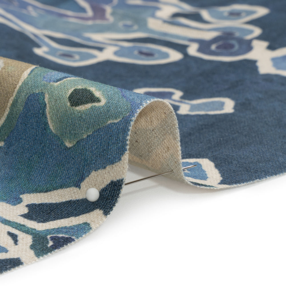 Cotton and Linen Canvas Print - Indigo Painted Diamonds - British Imported Detail