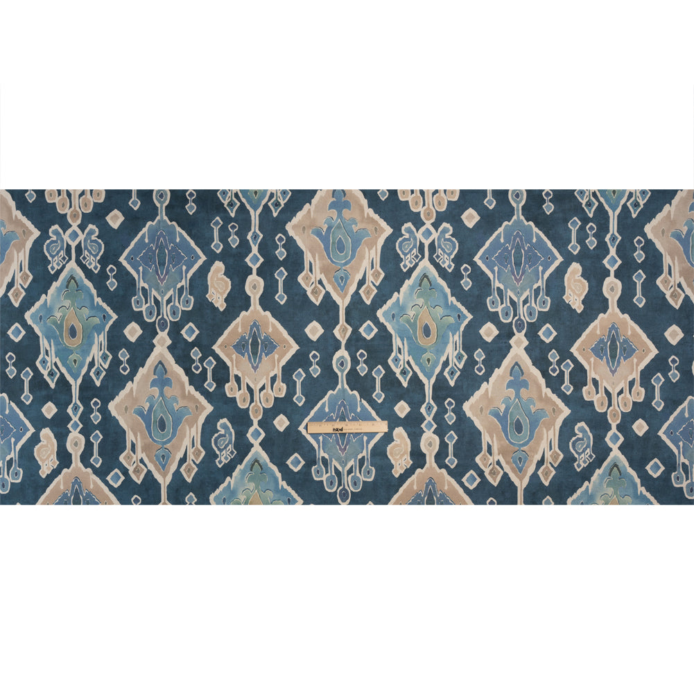 Cotton and Linen Canvas Print - Indigo Painted Diamonds - British Imported Full