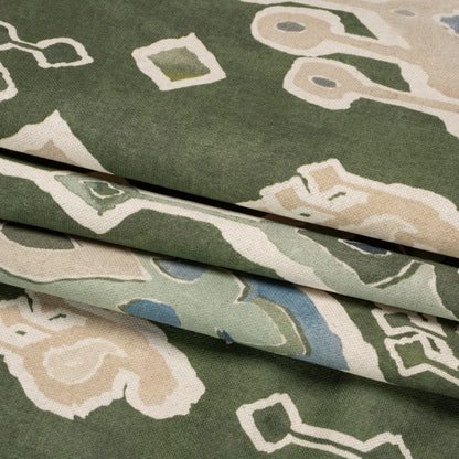 Cotton and Linen Canvas Print - Olive Painted Diamonds - British Imported Folded