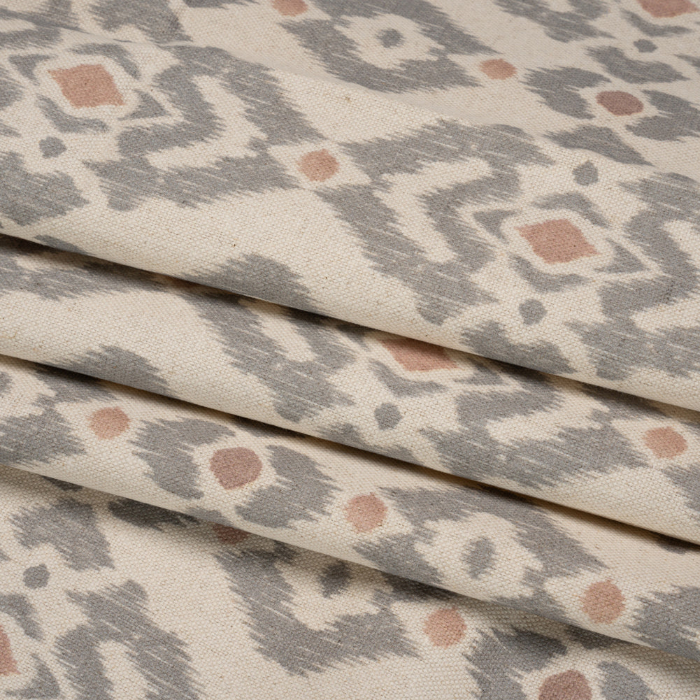 Cotton and Linen Canvas Print - Rose Ikat Geometries - British Imported Folded