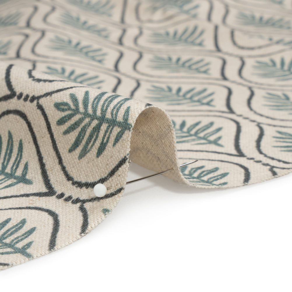 Cotton and Linen Canvas Print - Indigo Leaf Motif - British Imported Detail
