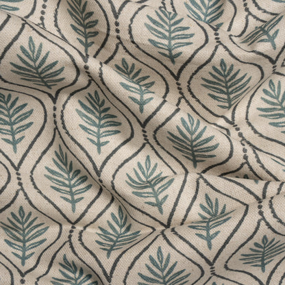 Cotton and Linen Canvas Print - Indigo Leaf Motif - British Imported