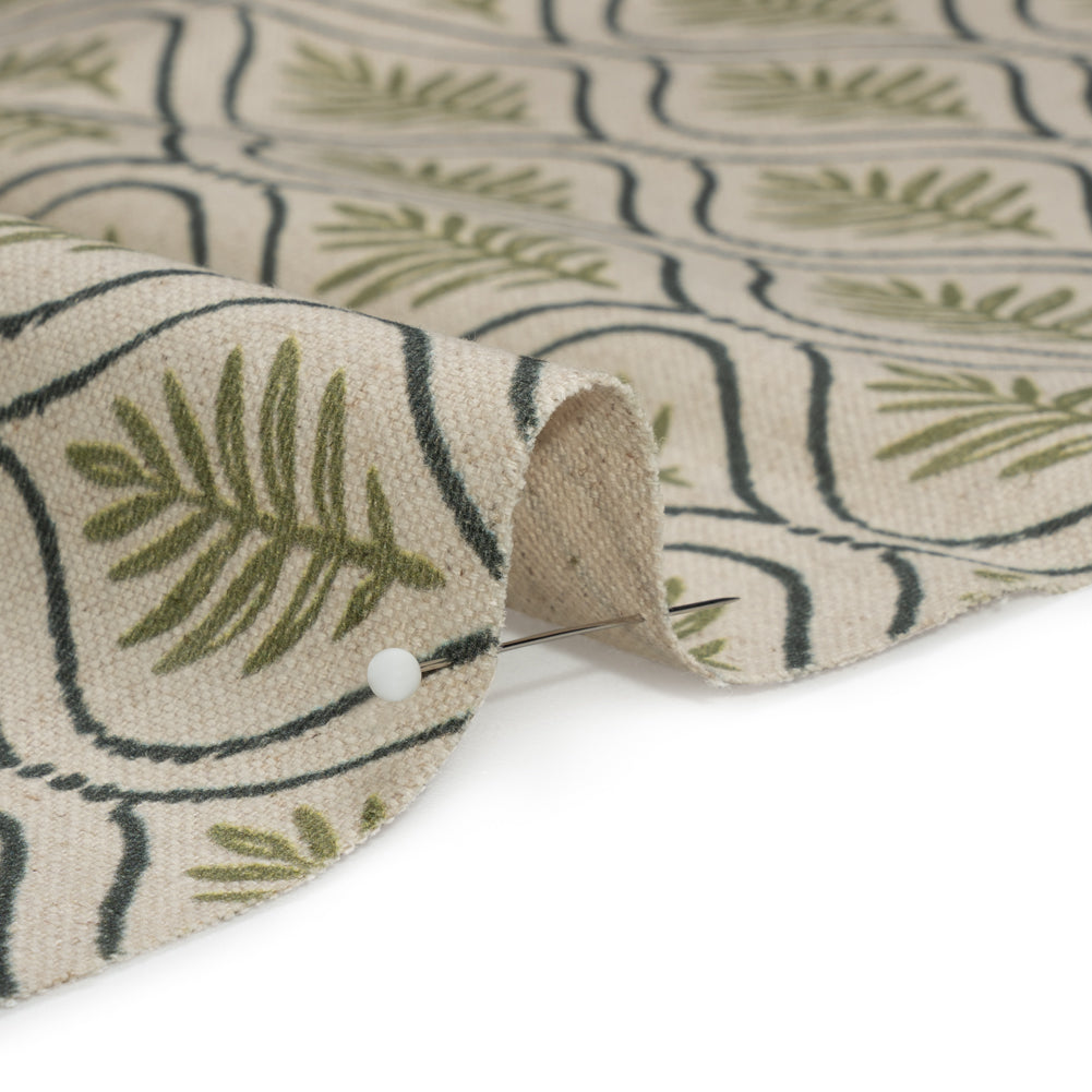 Cotton and Linen Canvas Print - Olive Leaf Motif - British Imported Detail