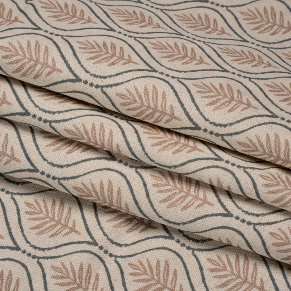 Cotton and Linen Canvas Print - Rose Leaf Motif - British Imported Folded