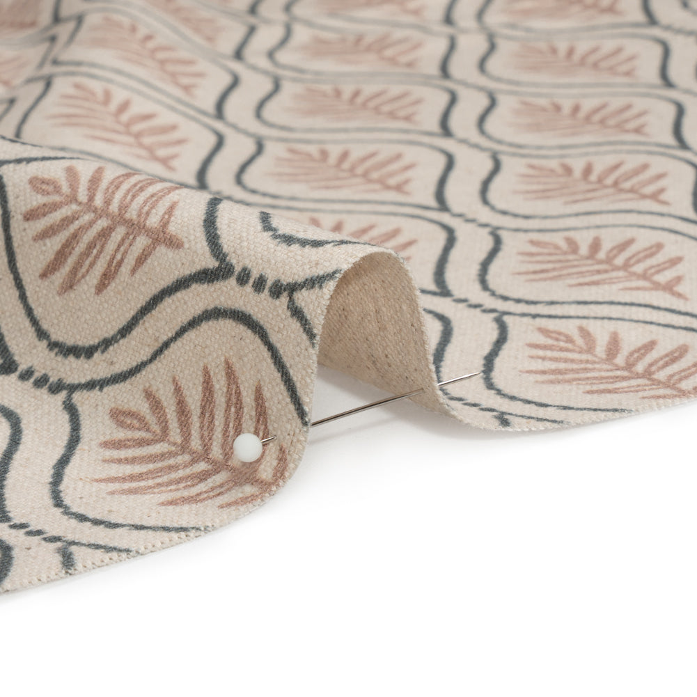 Cotton and Linen Canvas Print - Rose Leaf Motif - British Imported Detail