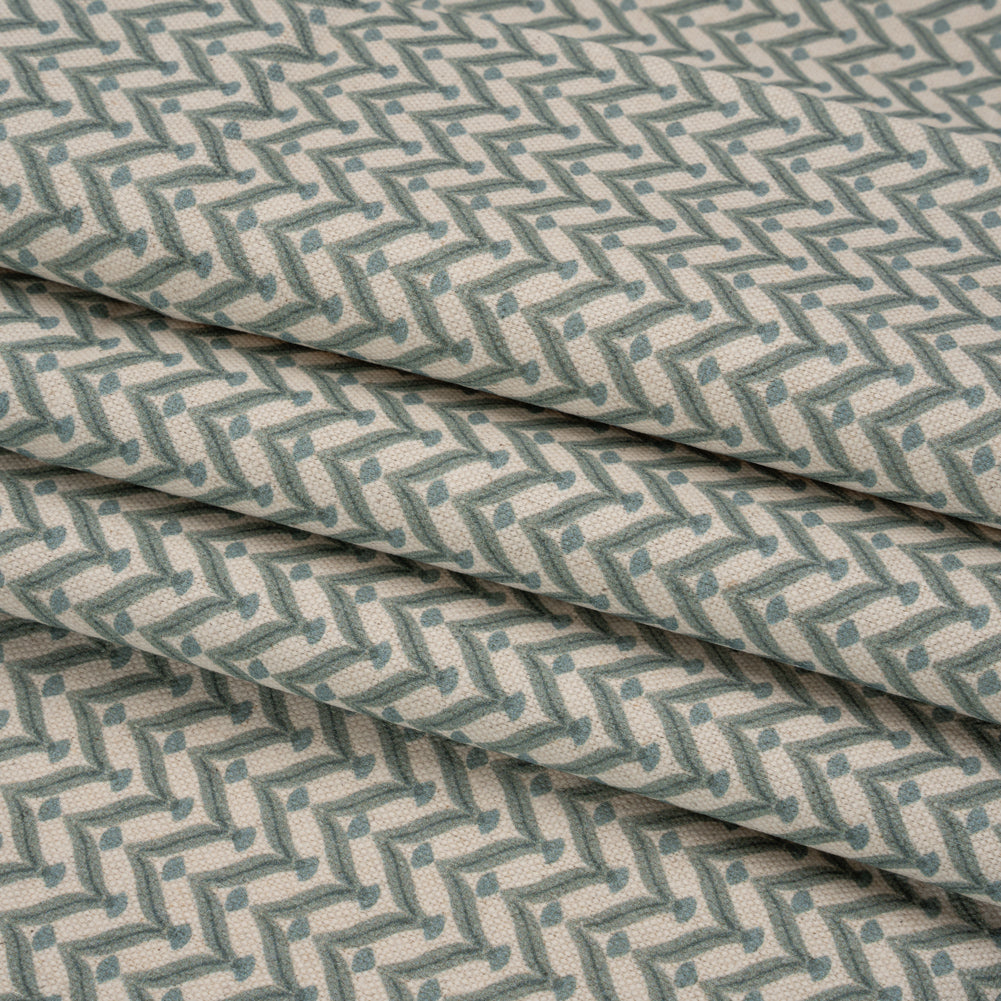 Cotton and Linen Canvas Print - Aegean Leafy Chevrons - British Imported Folded