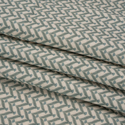 Cotton and Linen Canvas Print - Aegean Leafy Chevrons - British Imported Folded