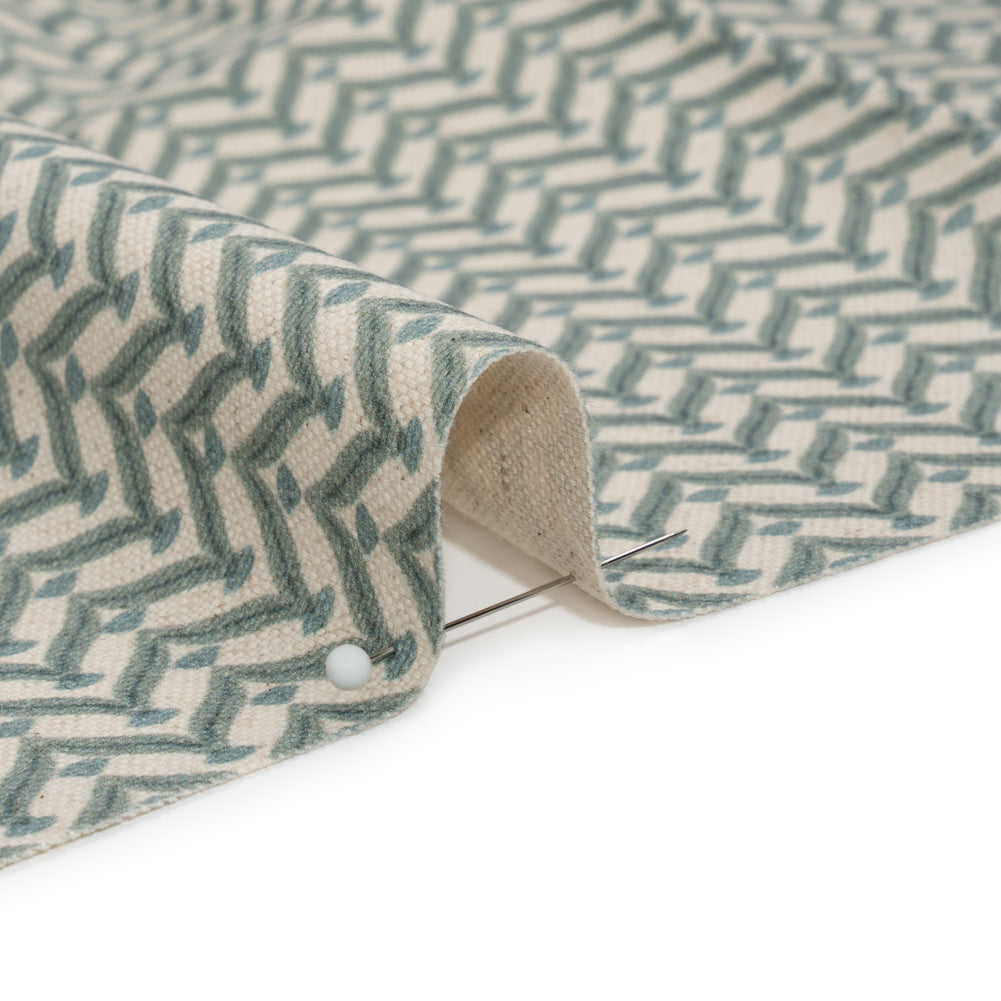 Cotton and Linen Canvas Print - Aegean Leafy Chevrons - British Imported Detail