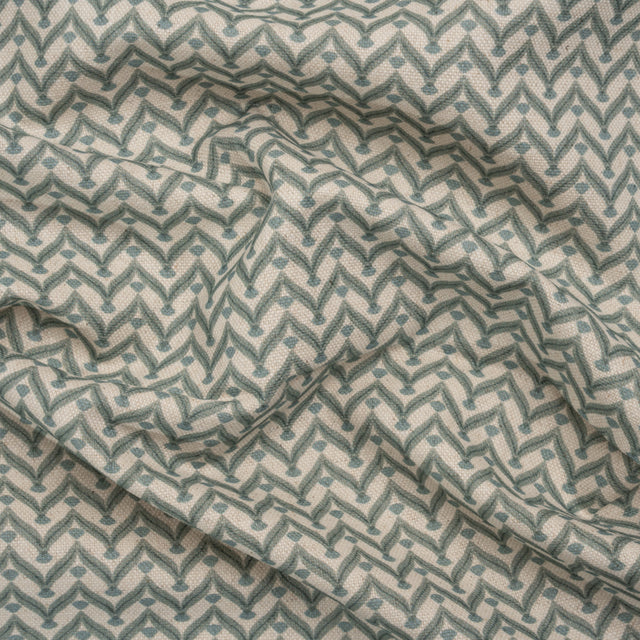 Cotton and Linen Canvas Print - Aegean Leafy Chevrons - British Imported