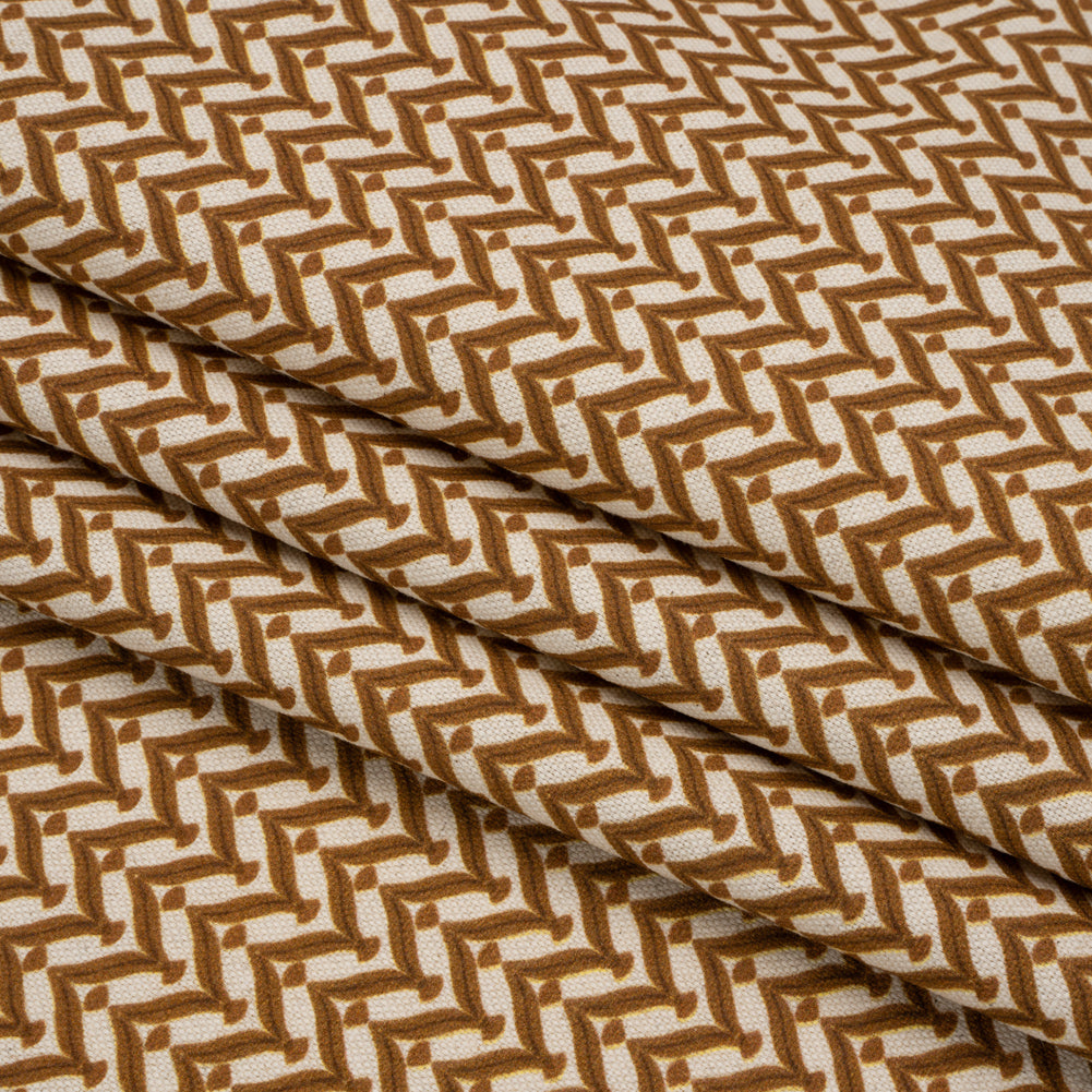 Cotton and Linen Canvas Print - Bronze Leafy Chevrons - British Imported Folded