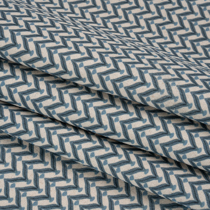 Cotton and Linen Canvas Print - Indigo Leafy Chevrons - British Imported Folded