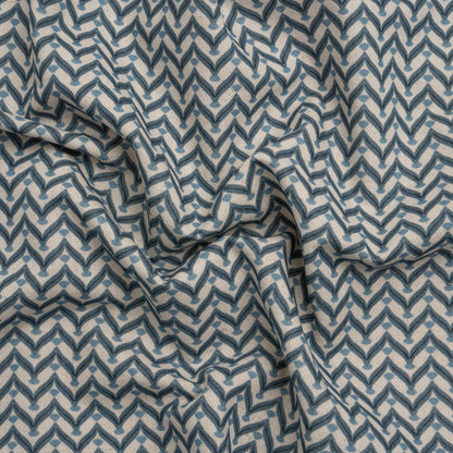 Cotton and Linen Canvas Print - Indigo Leafy Chevrons - British Imported