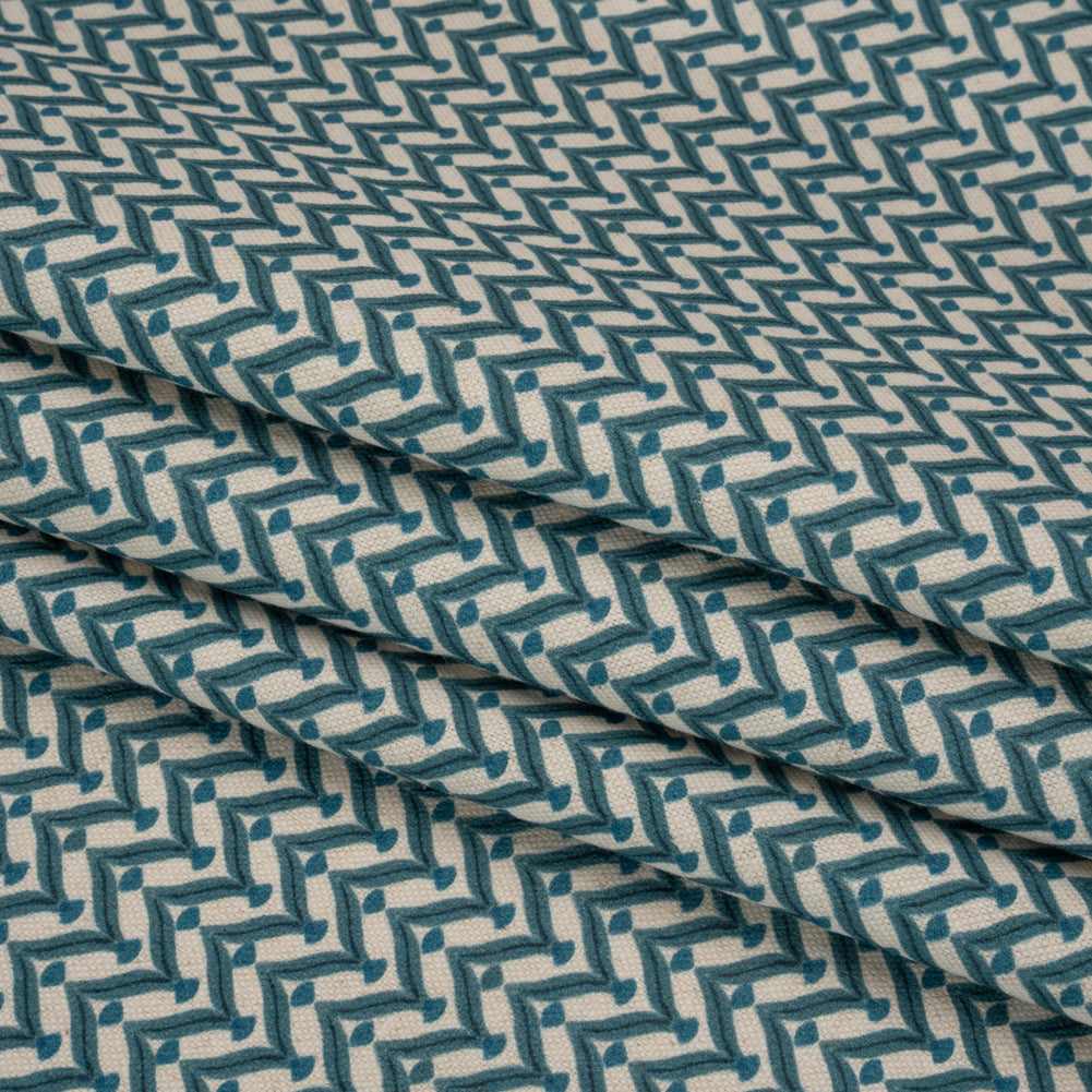 Cotton and Linen Canvas Print - Ocean Leafy Chevrons - British Imported Folded