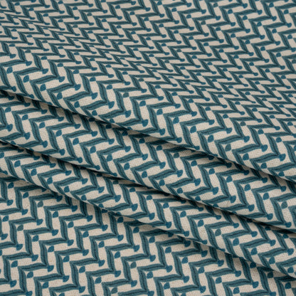 Cotton and Linen Canvas Print - Ocean Leafy Chevrons - British Imported Folded