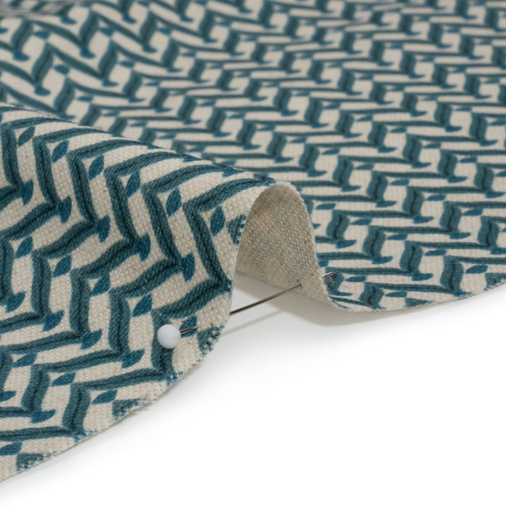 Cotton and Linen Canvas Print - Ocean Leafy Chevrons - British Imported Detail