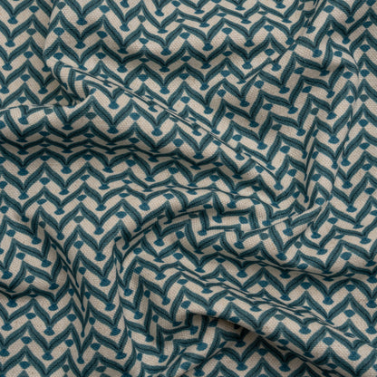Cotton and Linen Canvas Print - Ocean Leafy Chevrons - British Imported