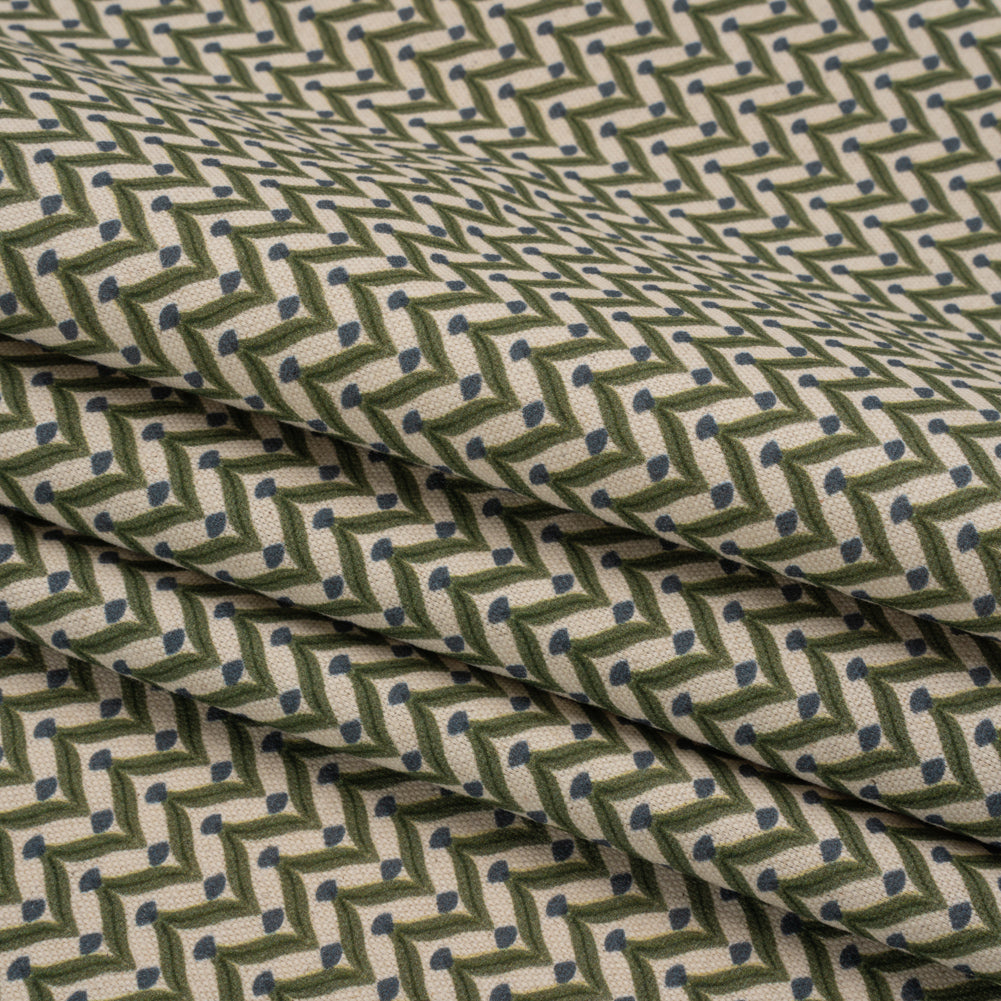 Cotton and Linen Canvas Print - Olive Leafy Chevrons - British Imported Folded