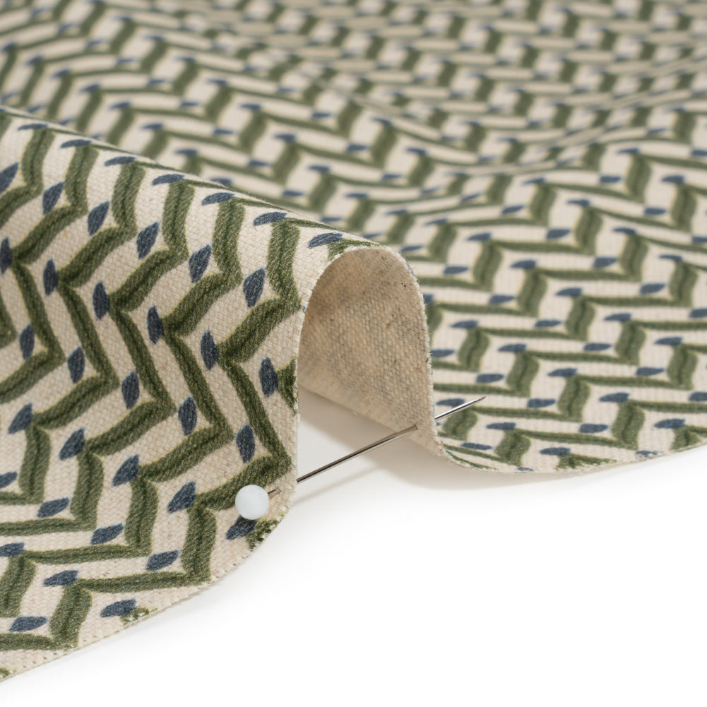 Cotton and Linen Canvas Print - Olive Leafy Chevrons - British Imported Detail
