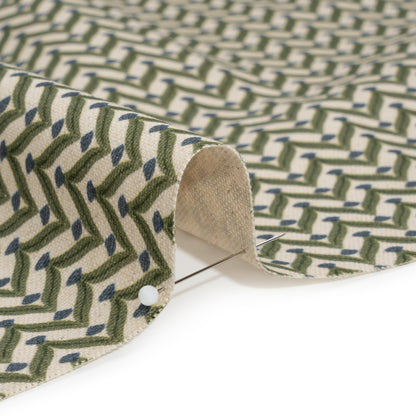 Cotton and Linen Canvas Print - Olive Leafy Chevrons - British Imported Detail