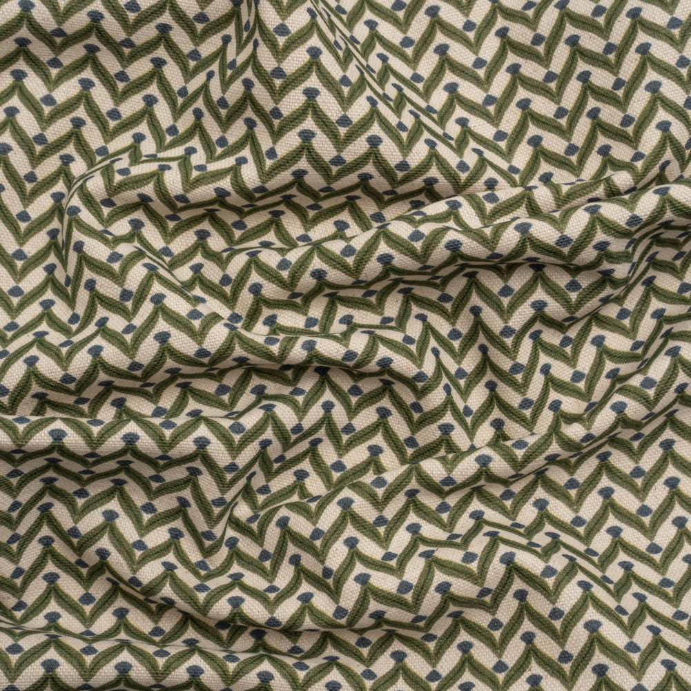 Cotton and Linen Canvas Print - Olive Leafy Chevrons - British Imported