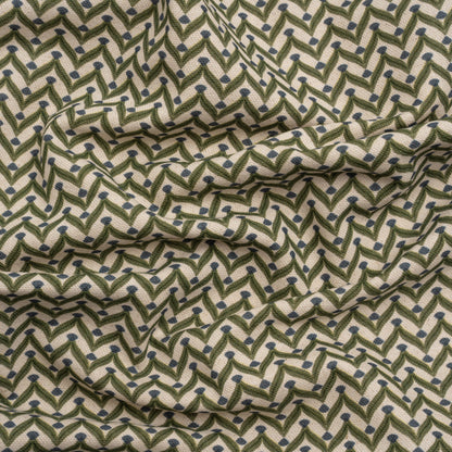 Cotton and Linen Canvas Print - Olive Leafy Chevrons - British Imported