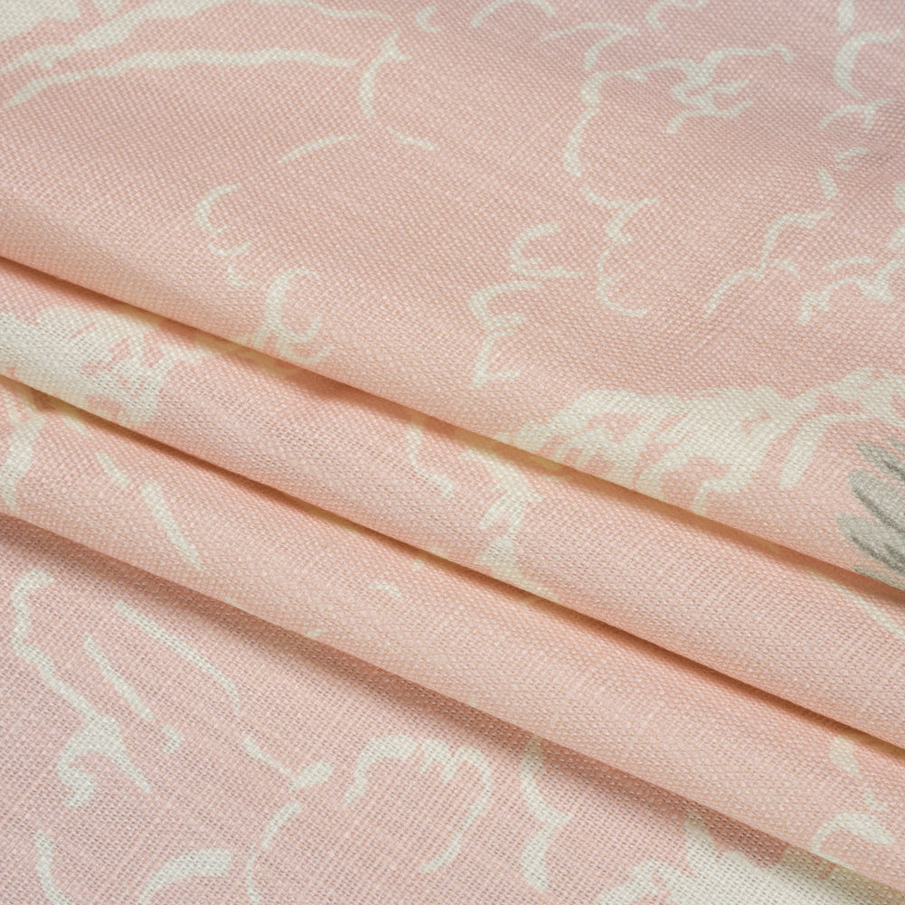 Viscose and Linen Drapery Woven Print - Blush Cranes in the Clouds - British Imported Folded