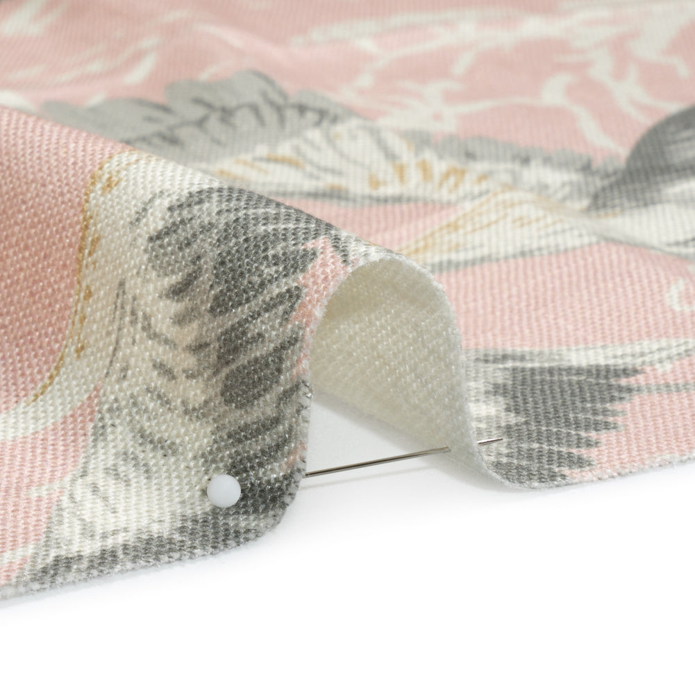 Viscose and Linen Drapery Woven Print - Blush Cranes in the Clouds - British Imported Detail