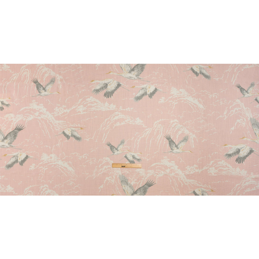 Viscose and Linen Drapery Woven Print - Blush Cranes in the Clouds - British Imported Full