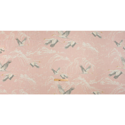 Viscose and Linen Drapery Woven Print - Blush Cranes in the Clouds - British Imported Full