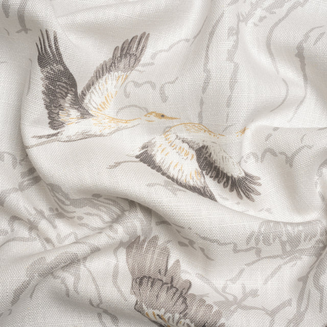 Viscose and Linen Drapery Woven Print - Silver Cranes in the Clouds - British Imported